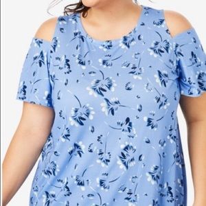 Woman Within Blue Cold Shoulder Tunic NEW 1X